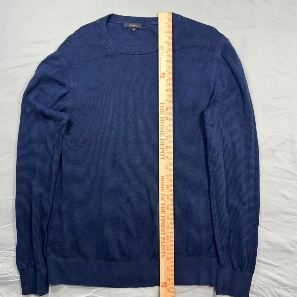 Quince Mens M Organic Cotton-Silk Pique Crewneck Sweater Navy Blue Preppy